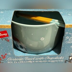 Disney The Nightmare Before Christmas 20oz Ceramic Bowl with Chopsticks. New